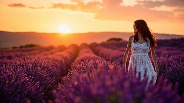 紫色薰衣草与金色阳光